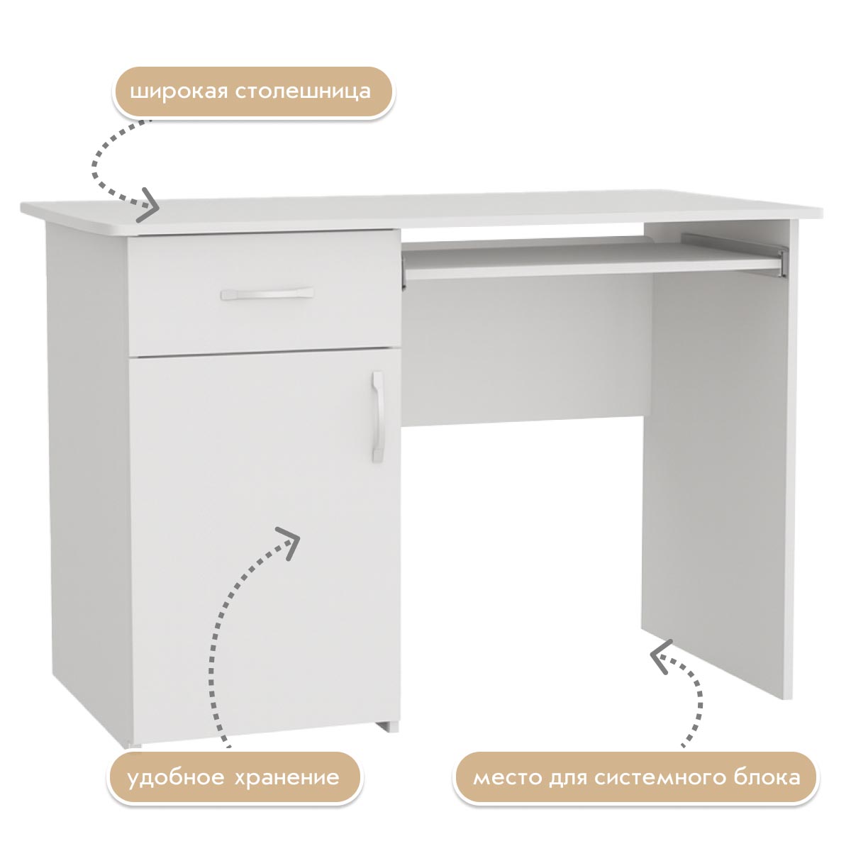 Компьютерный стол "Школьник" (Белый)