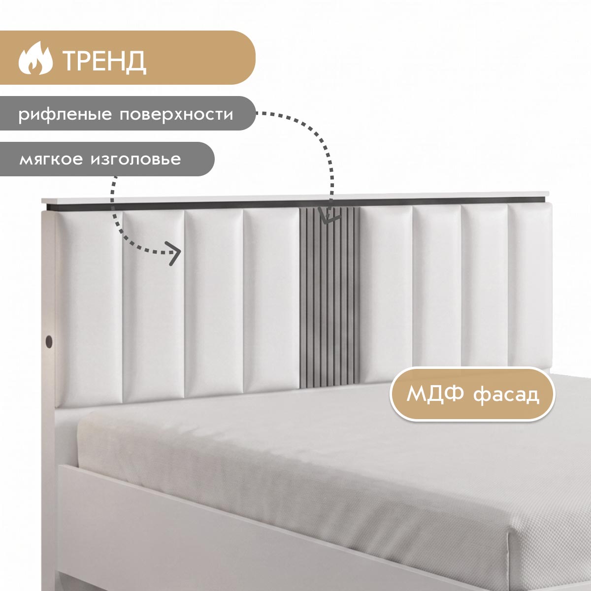 Кровать "Люция" 1,60 (Белый - Дуб Крафт Белый - Форте Амальфи )