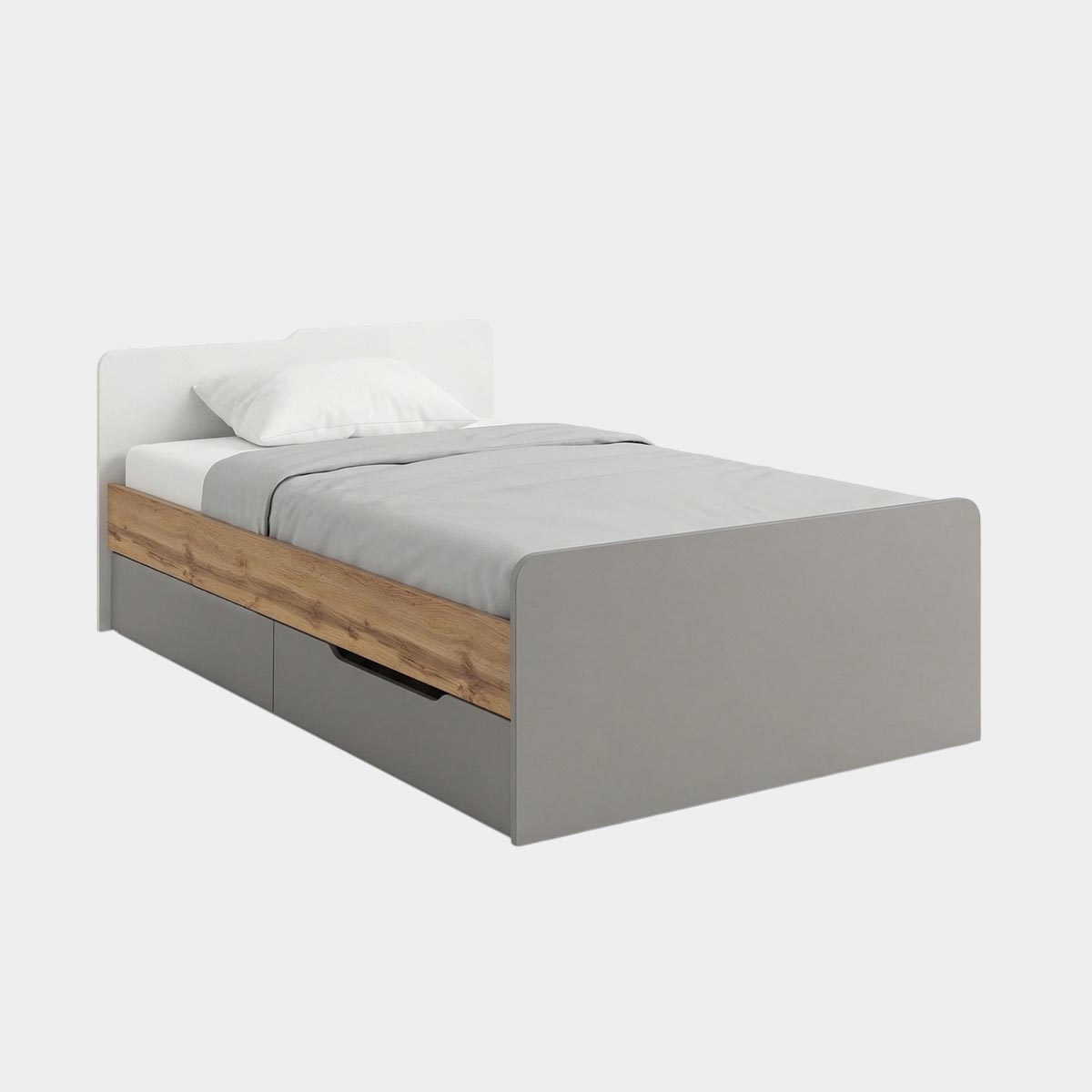 Детская "Оливер" - Кровать 1,20 с ящиками (Дуб Вотан - Камень - Фон Мускат)