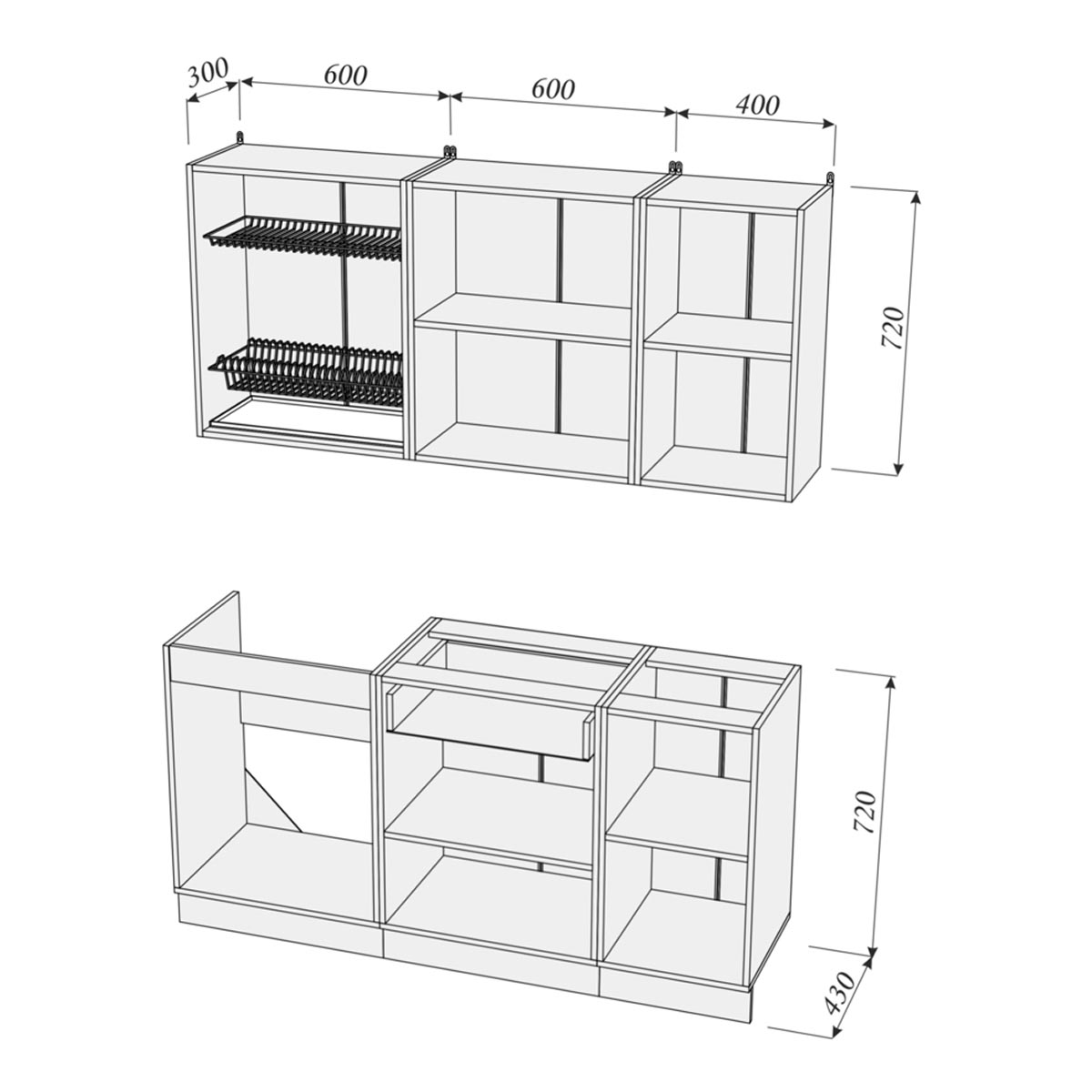 Каркас   / Кухонный гарнитур 1,60 - ST / (Белый)