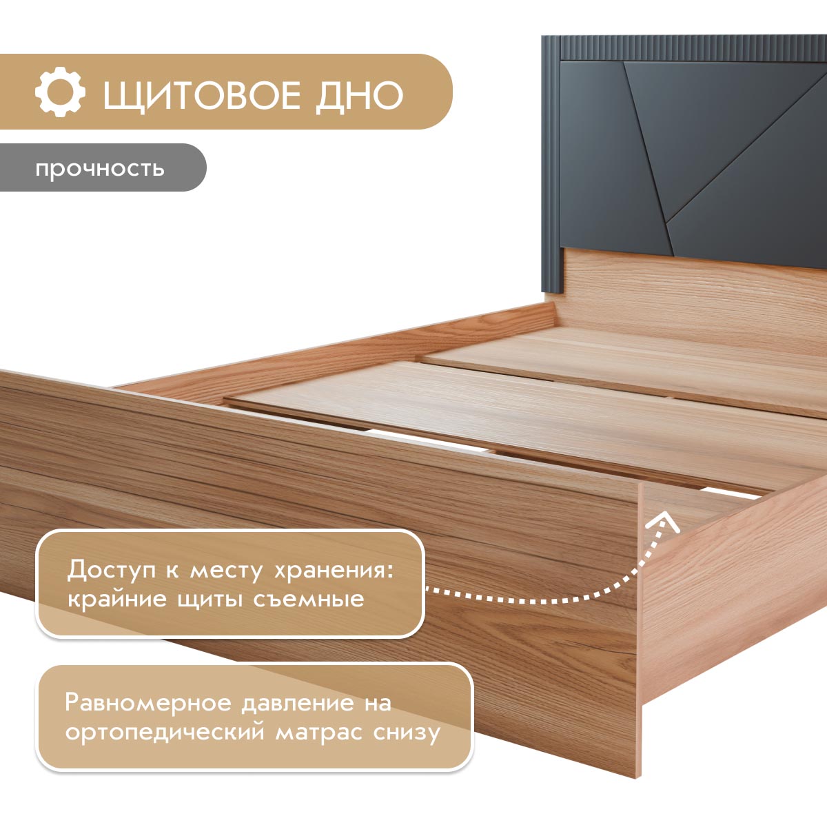 Кровать "Амели" 1,60 (Дуб Вотан – Монолит Мун)