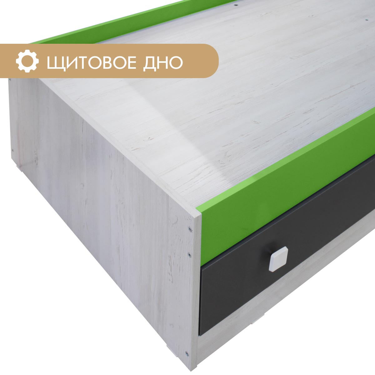 Кровать 0,80 -  Детская "Орбита" (Сосна Винтерберг/ Белый/ Базальт/ Зеленая Мамба)