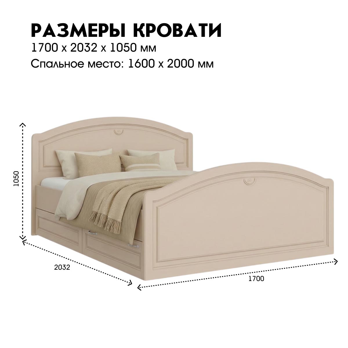 Детская "Молли" - Кровать 1,60 с ящиками (Фон Мускат - Мэйджик Сенд)