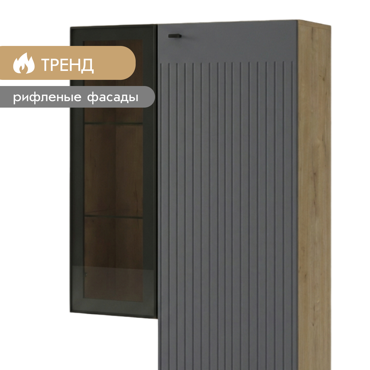 Шкаф - витрина H1220 - стенка "Евгения" (Дуб Бунратти – Монолит Мун)