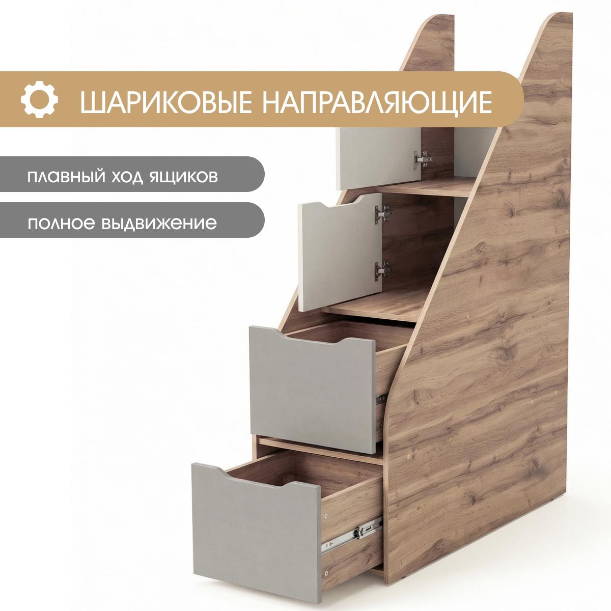Детская "Оливер" - Лестница для кровати (Дуб Вотан - Камень - Фон Мускат)