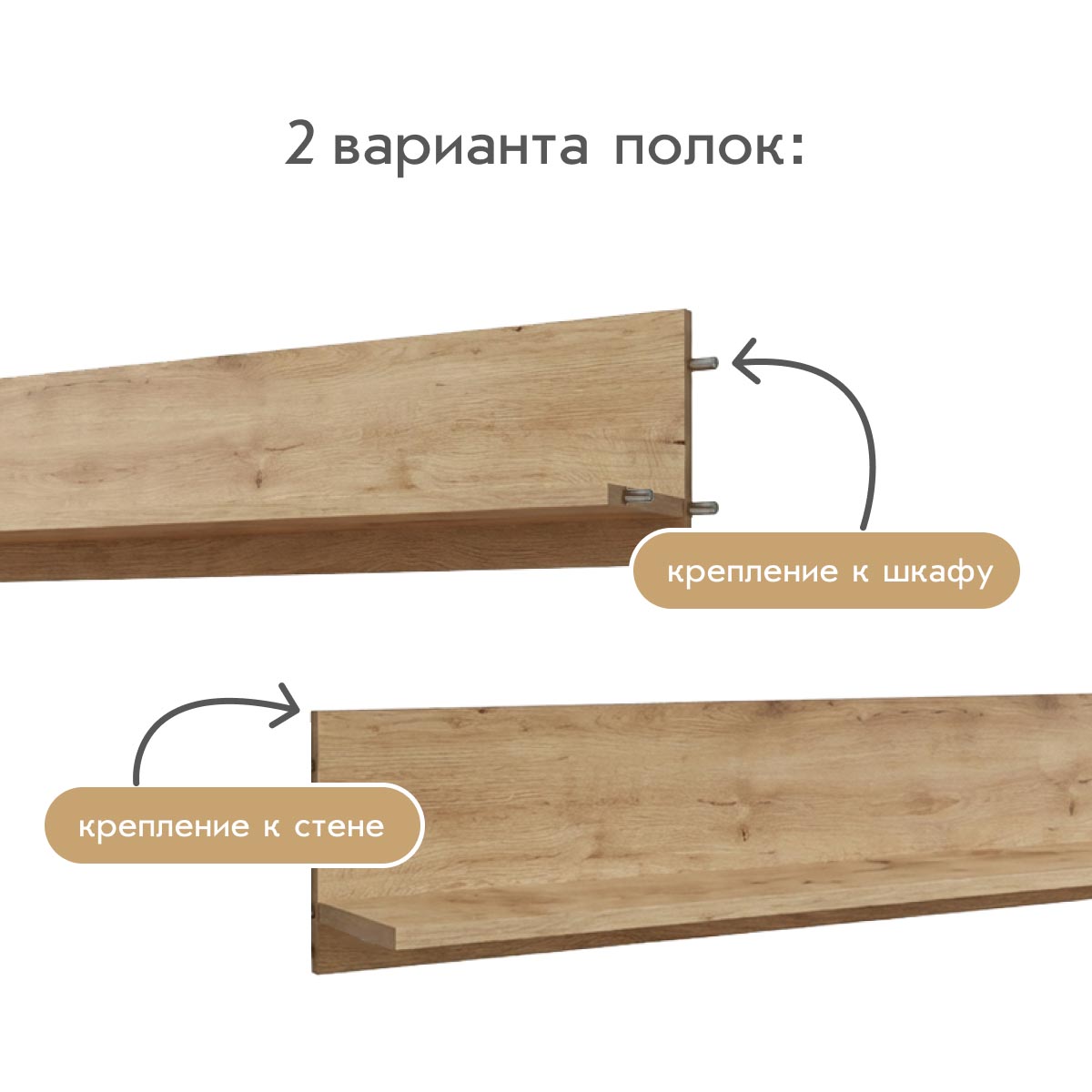 Полки навесные 1,50 - стенка "Лана" (Дуб Бунратти)