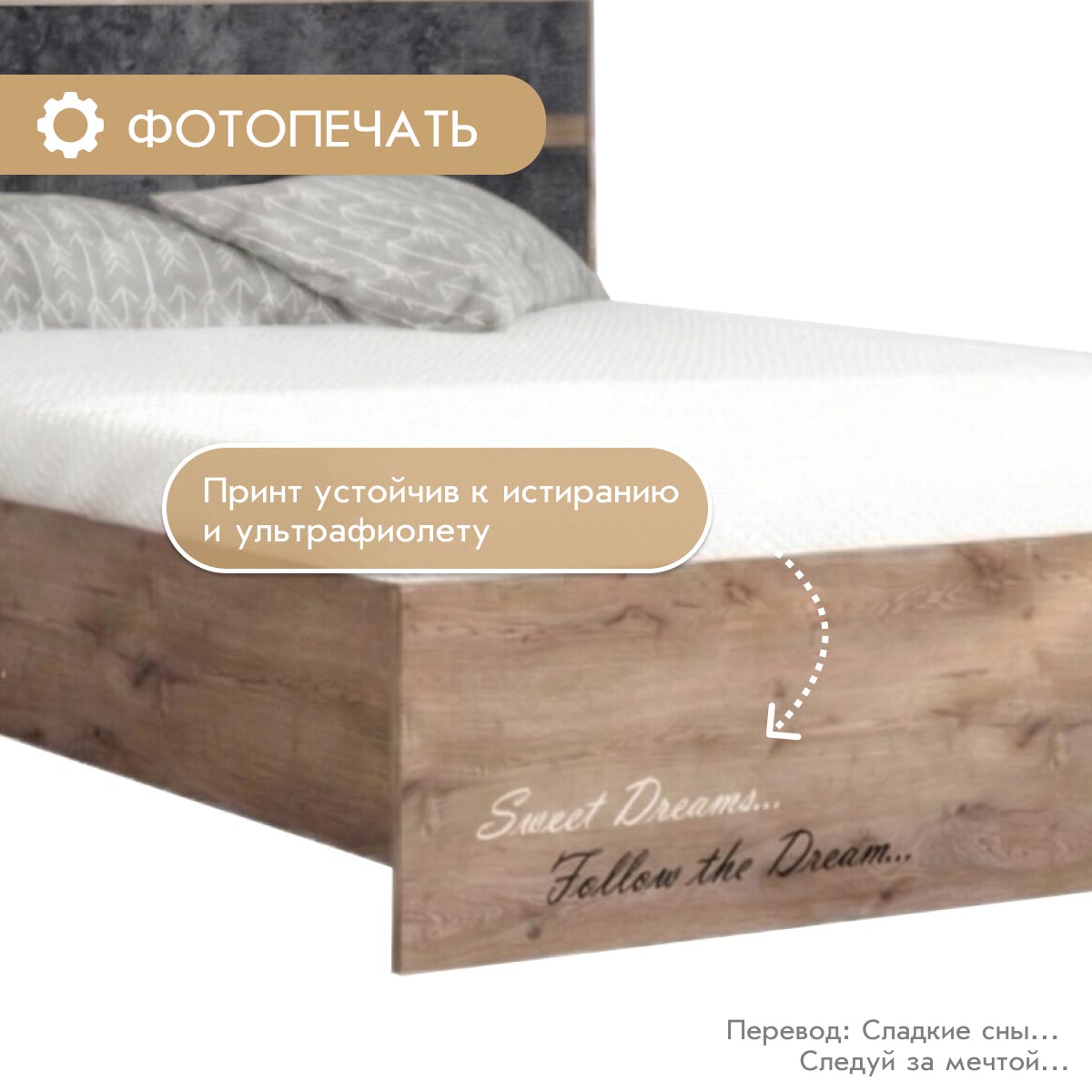 Спальня "Вирджиния с фотопечатью" – Дуб Крафт Табачный – Цемент темный