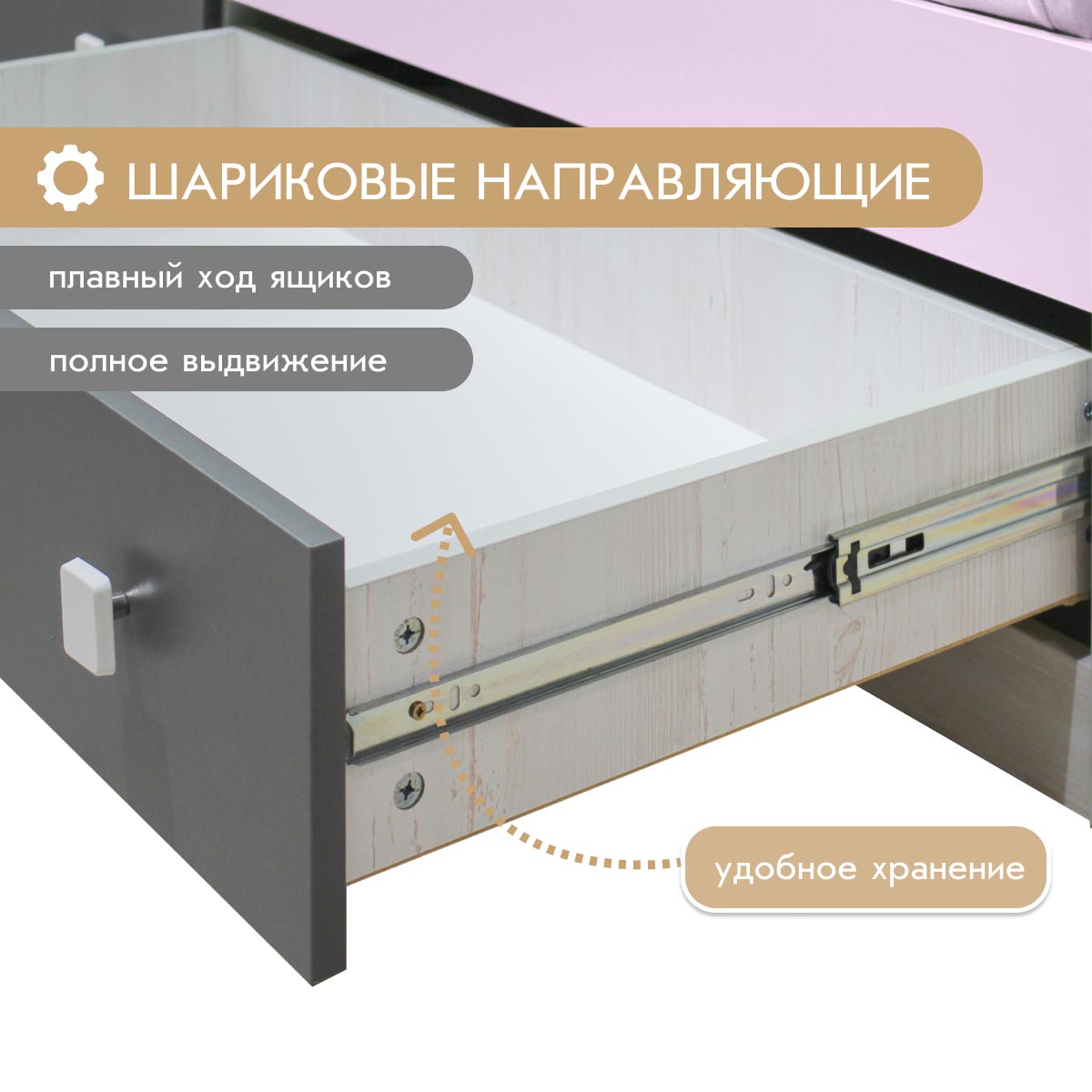 Кровать 0,80 -  Детская "Орбита" (Сосна Винтерберг/ Белый/ Базальт/ Лаванда)