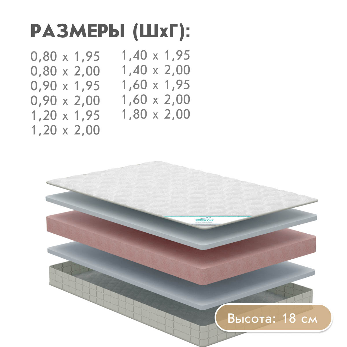 Матрац беспружинный КЛАУД - / 0,80*2,00 /