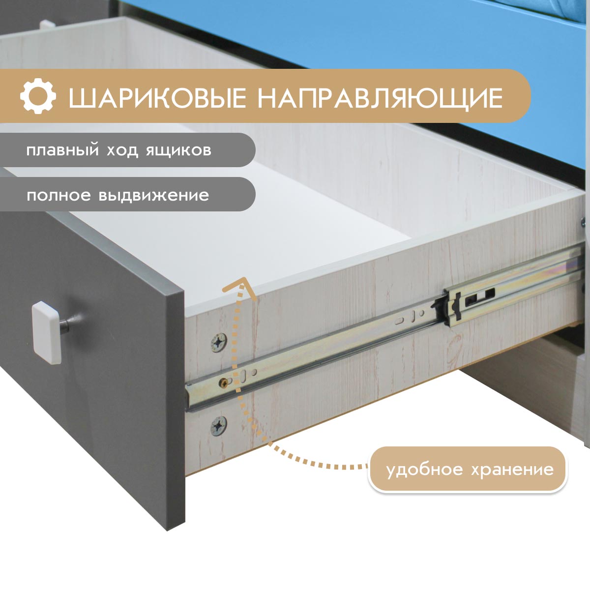 Кровать 0,80 -  Детская "Орбита" (Сосна Винтерберг/ Белый/ Базальт/ Мраморный Синий)